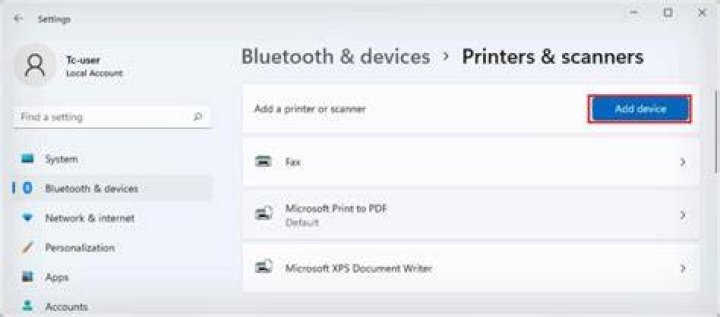 The Add device button Add device button wireless printer windows 11