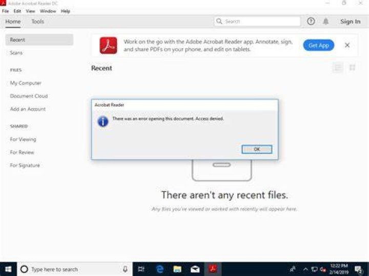 Adobe Reader access denied when opening PDF regedit run window