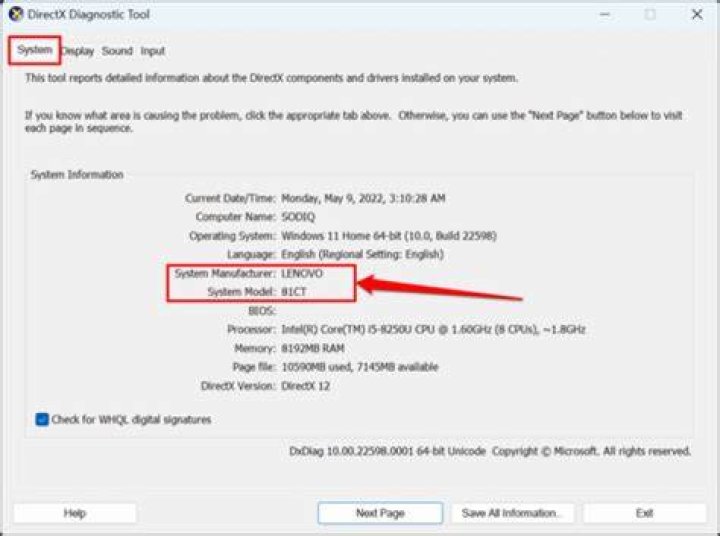 Check computer name and model