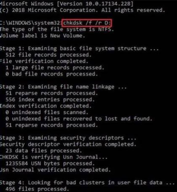 Chkdsk command Data Bus Error