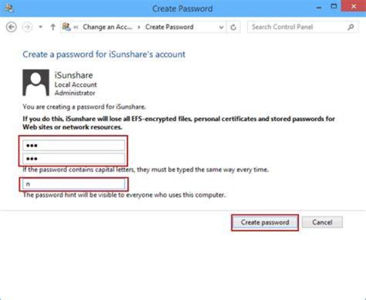 Create user name and password