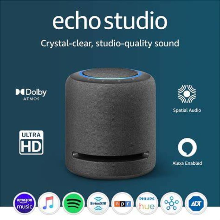 Echo Studio with blue colored ring and control buttons