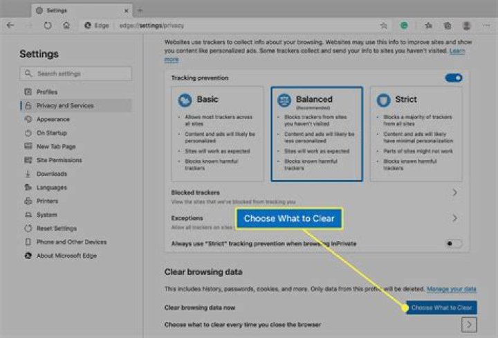 Edge will keep specific cookies when clearing browsing cache