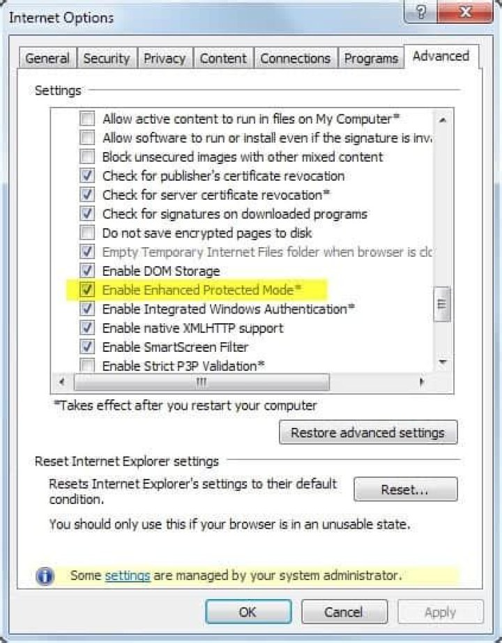 enable enhanced protected mode Key request failed steam