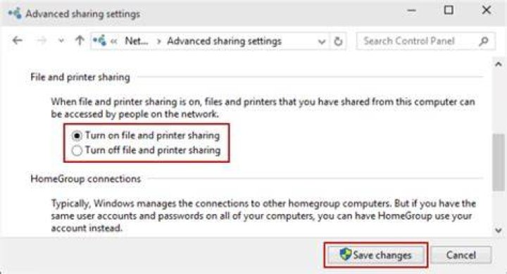 File and Printer Sharing check box printer error 0x00003e3
