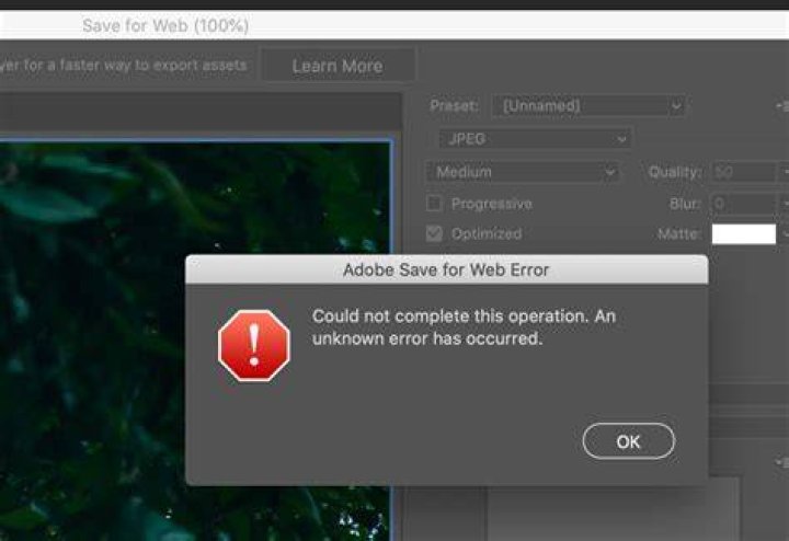 Fix Save for web error in Adobe Photoshop