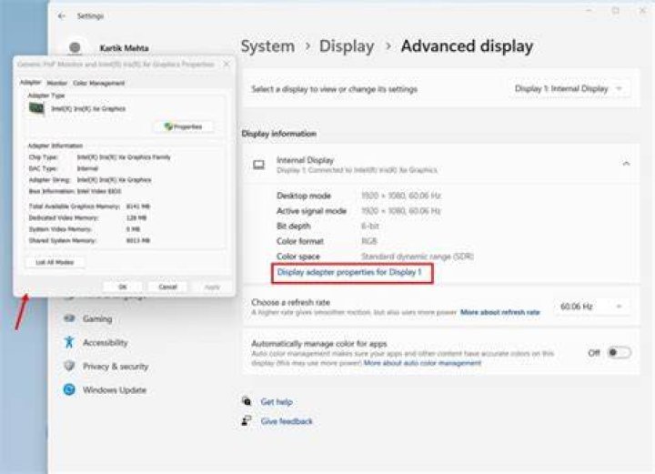 Graphics adapter properties