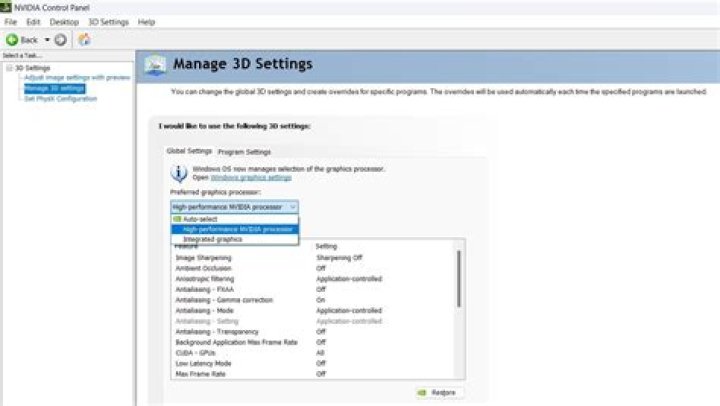 High performance NVIDIA processor settings