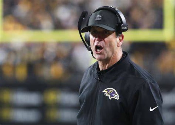 John Harbaugh coaching for the Baltimore Ravens.