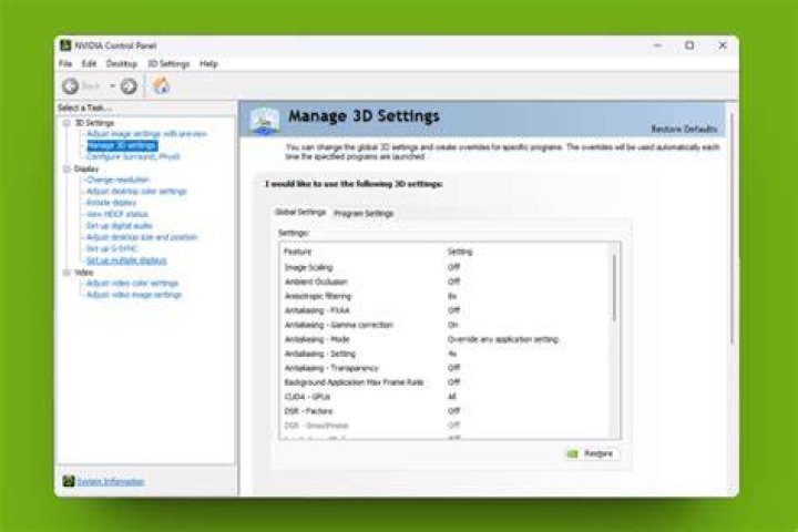 Manage 3D setting nvidia