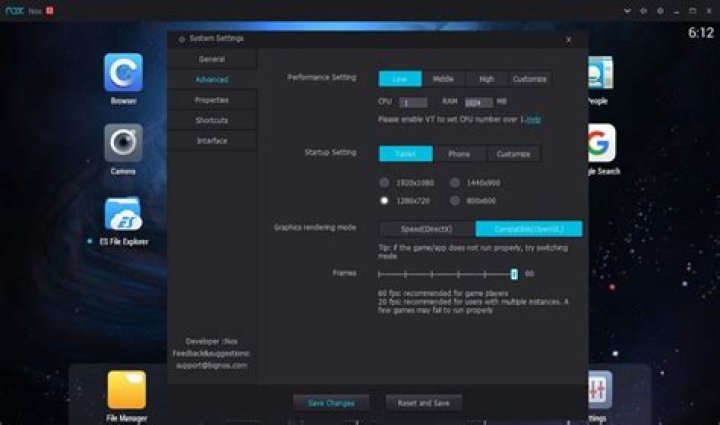 nox emulator settings