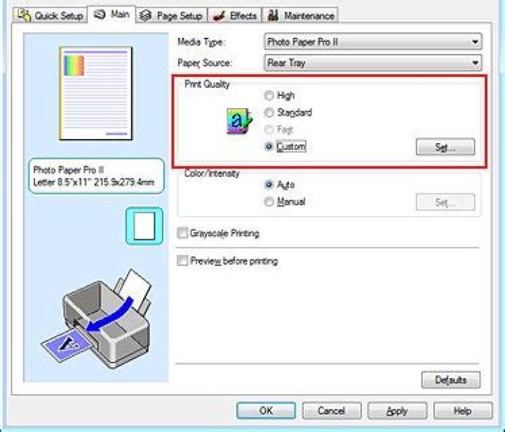 new DPI setting value Print quality box