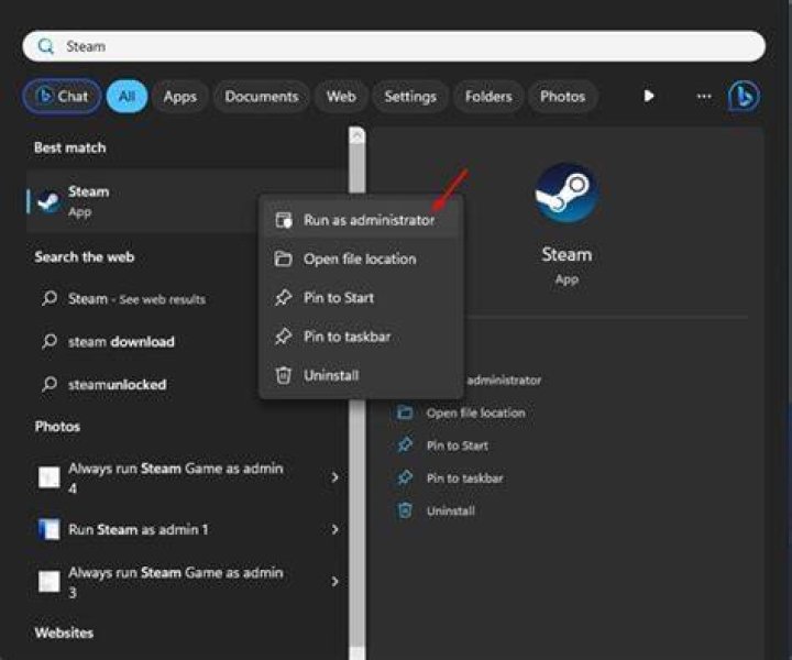 run as admin - steam
