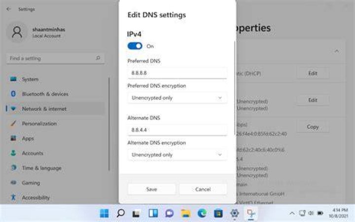 saving dns settings win11