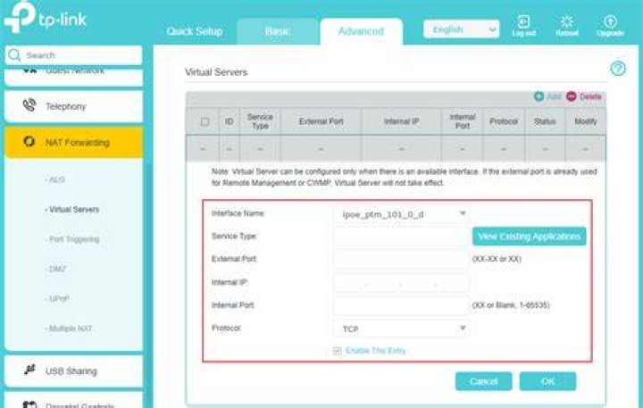 saving virtual server settings tp link