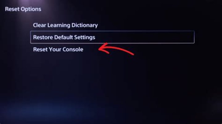 Selecting Reset options inside PS5 settings page