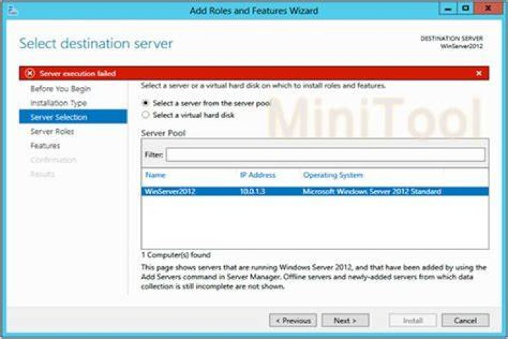 Server execution failed inside Add roles and features
