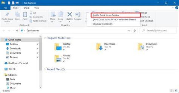 show quick access folders windows 10
