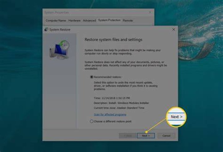 System Restore window Data Bus Error