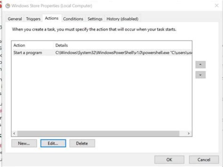Task scheduler Actions tab error 0xfffd0000