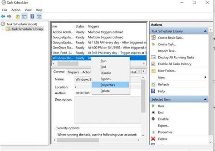 Task Scheduler Properties error 0xfffd0000