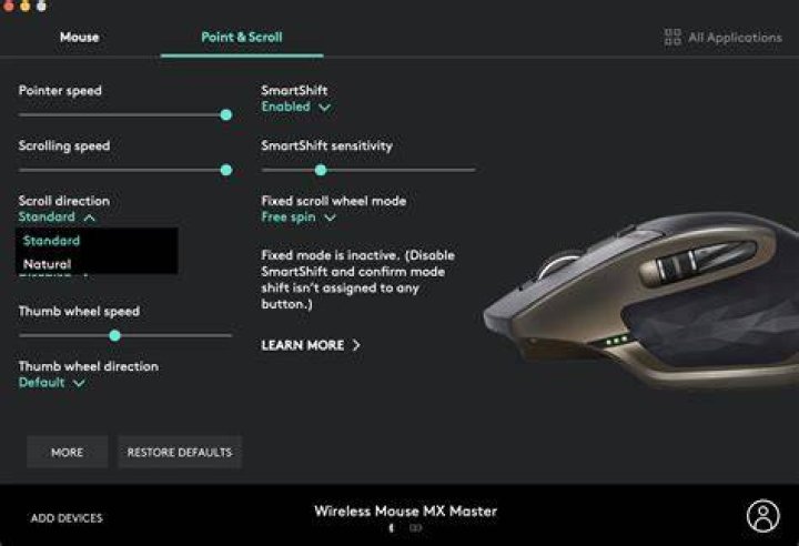 The Logitech Options Flow Settings.