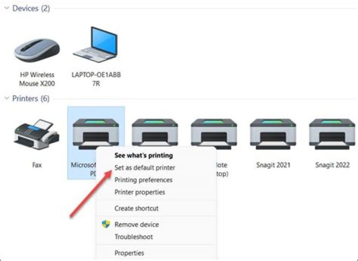 The Set as default printer context menu option The Set as default printer option wireless printer windows 11