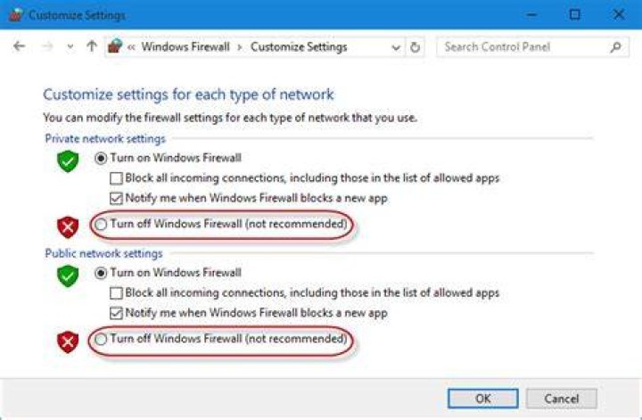turning off windows firewall