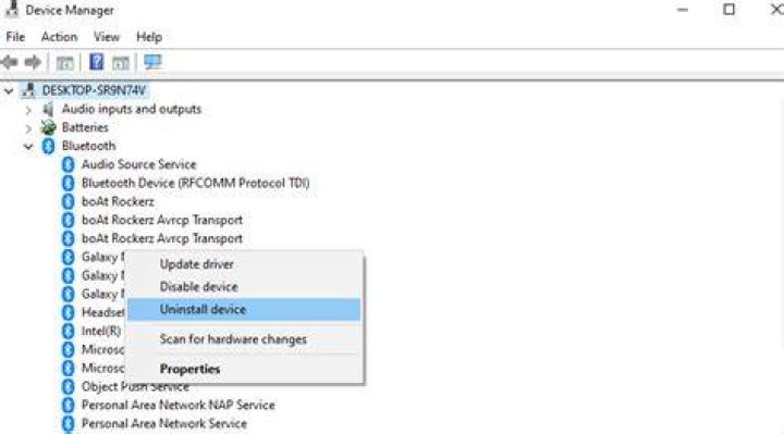 uninstall bluetooth drivers device manager