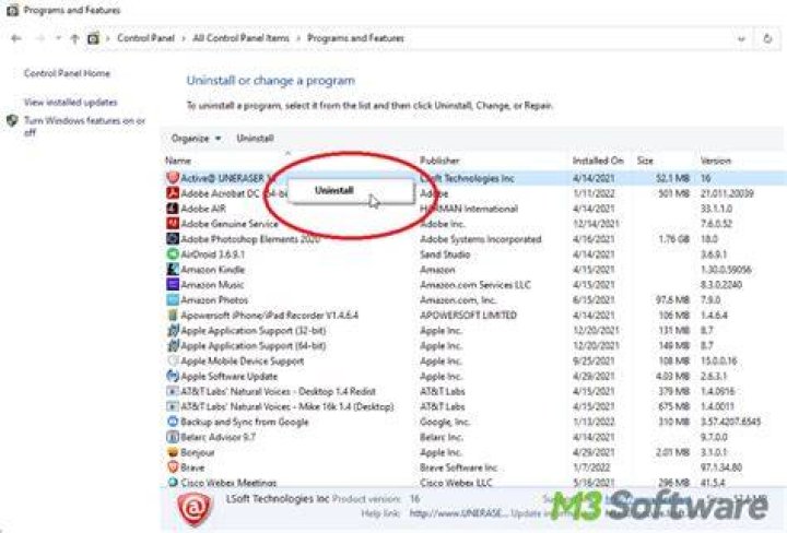 uninstall program control panel