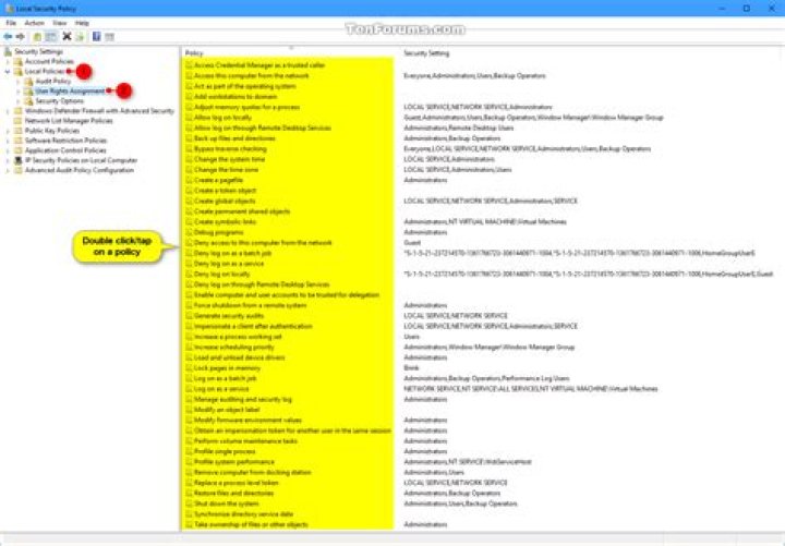 user rights assignment
